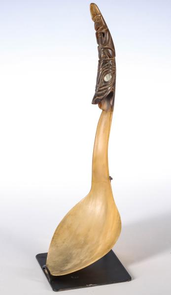 A 19TH C. ESKIMO CARVED HORN LADLE WITH