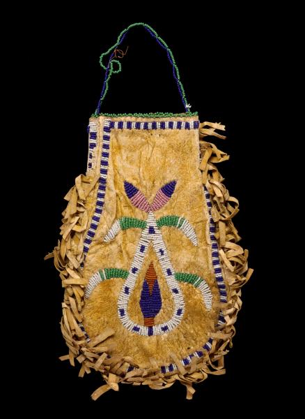 A SANTEE SIOUX HIDE POUCH BEADED
