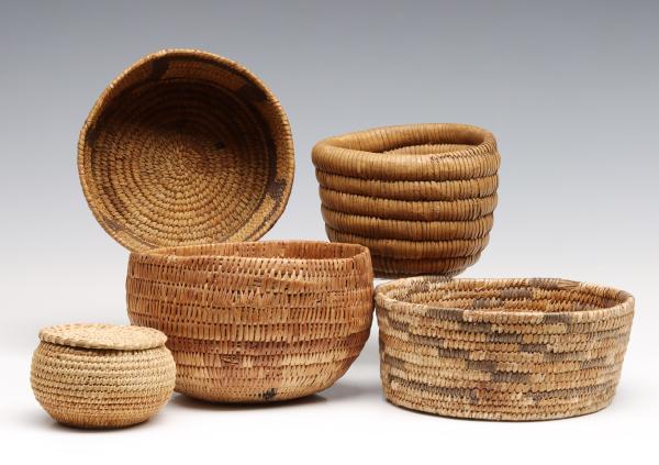 FIVE EXAMPLES OF HOPI AND PAPAGO BASKETRYThe