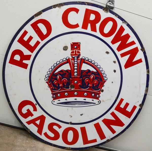 A RED CROWN GASOLINE SINGLE SIDED PORCELAIN