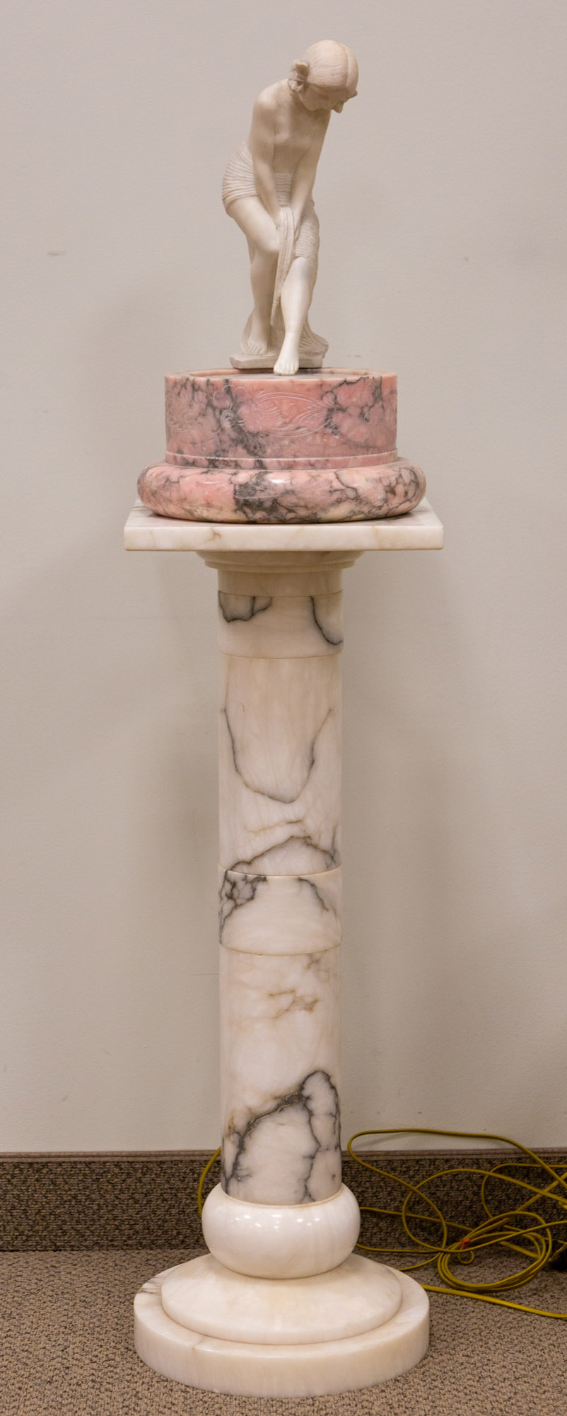 ALABASTER FIGURAL LIGHT & PEDESTAL