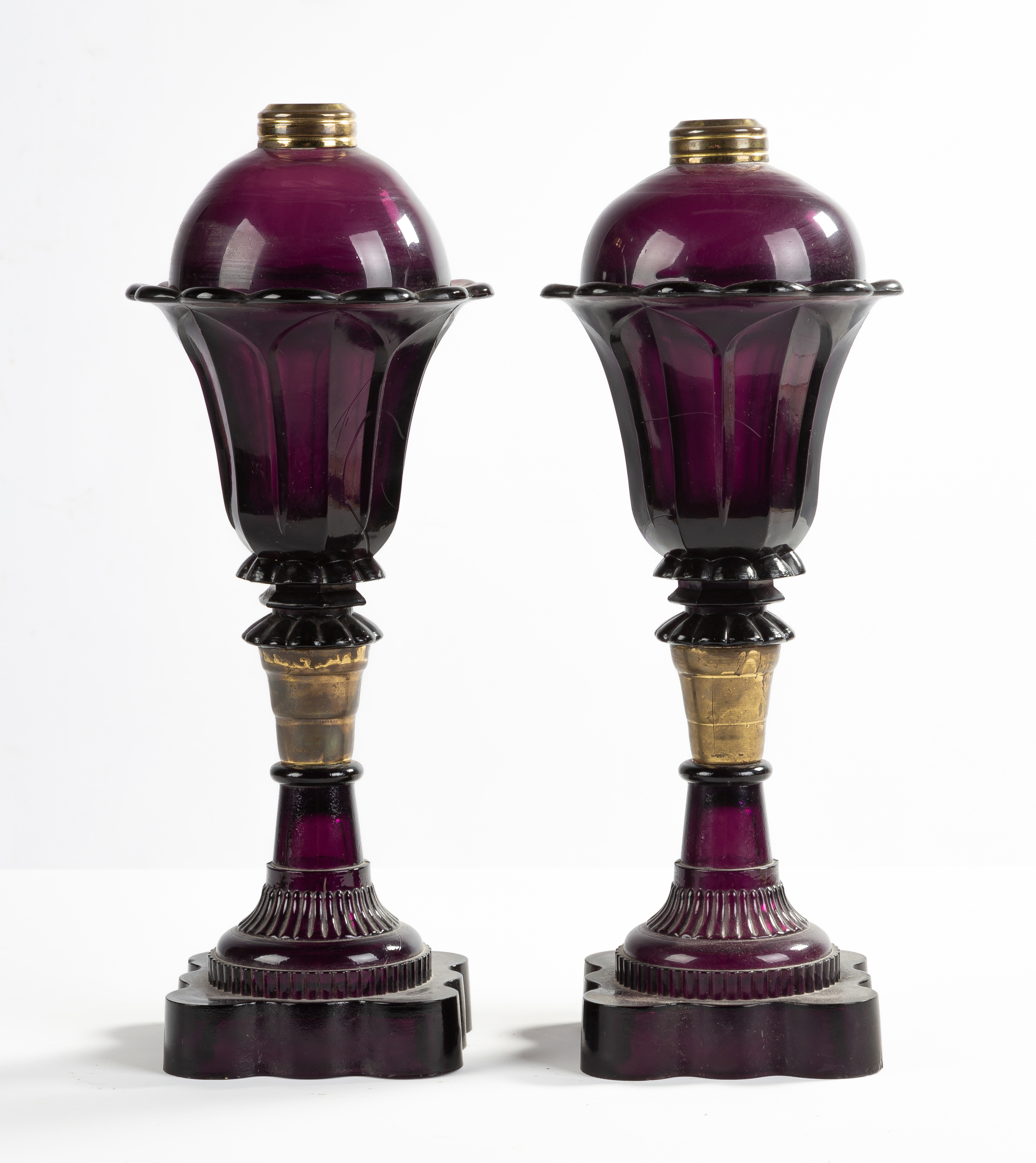  2 19TH CENTURY AMETHYST OIL LAMPS 28be4b