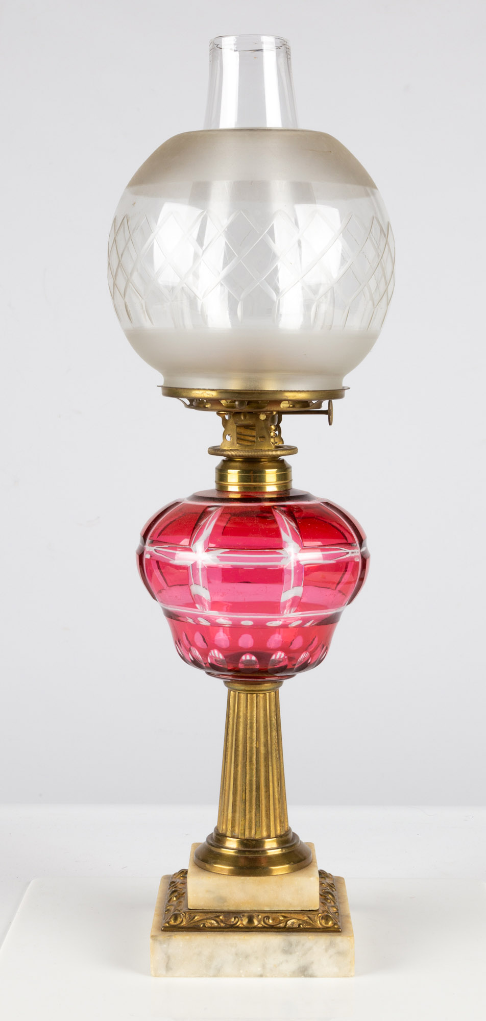 CRANBERRY OVERLAY OIL LAMP circa 28be51