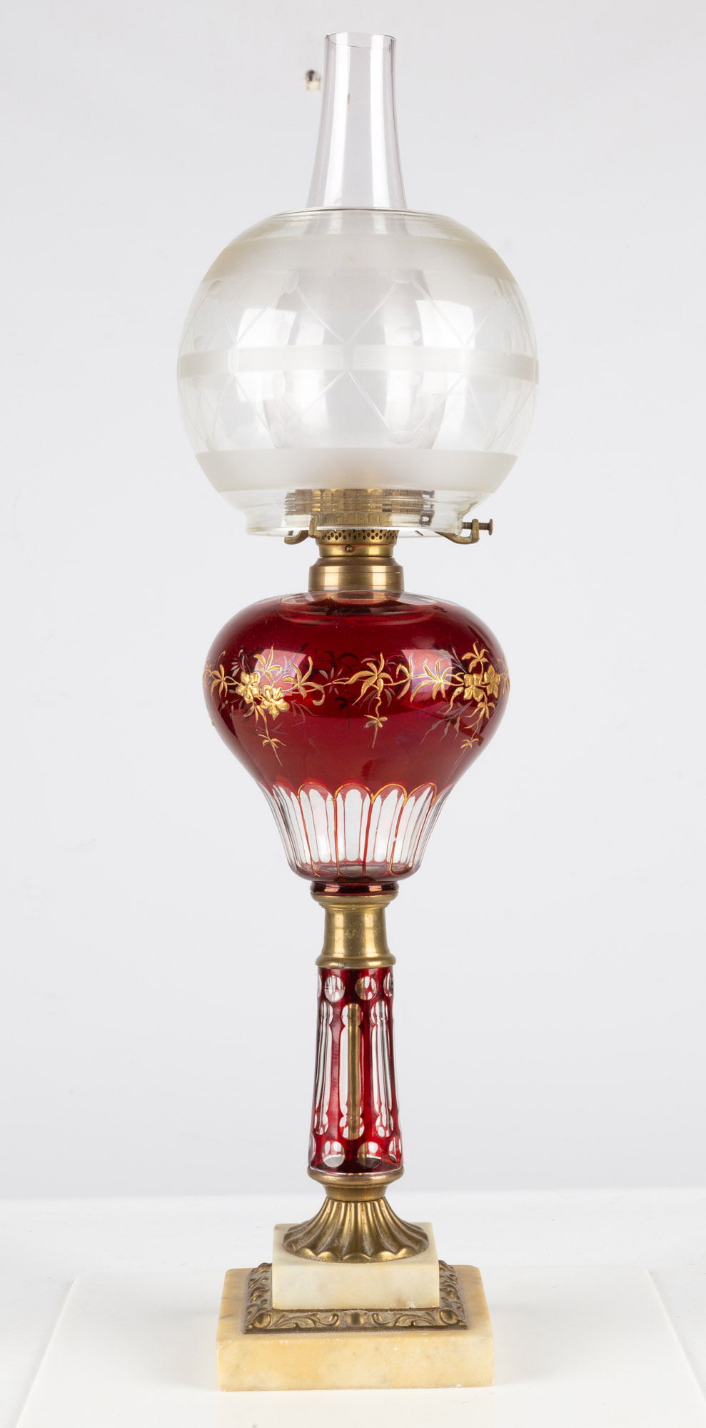 CRANBERRY CUT AND STAINED OIL LAMP