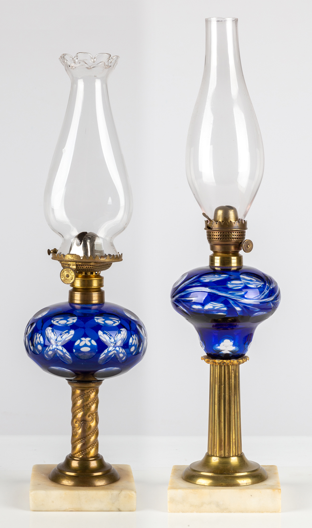  2 19TH CENTURY OIL LAMPS Blue 28be72