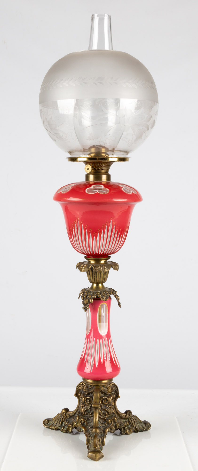 DOUBLE PINK OVERLAY OIL LAMP New