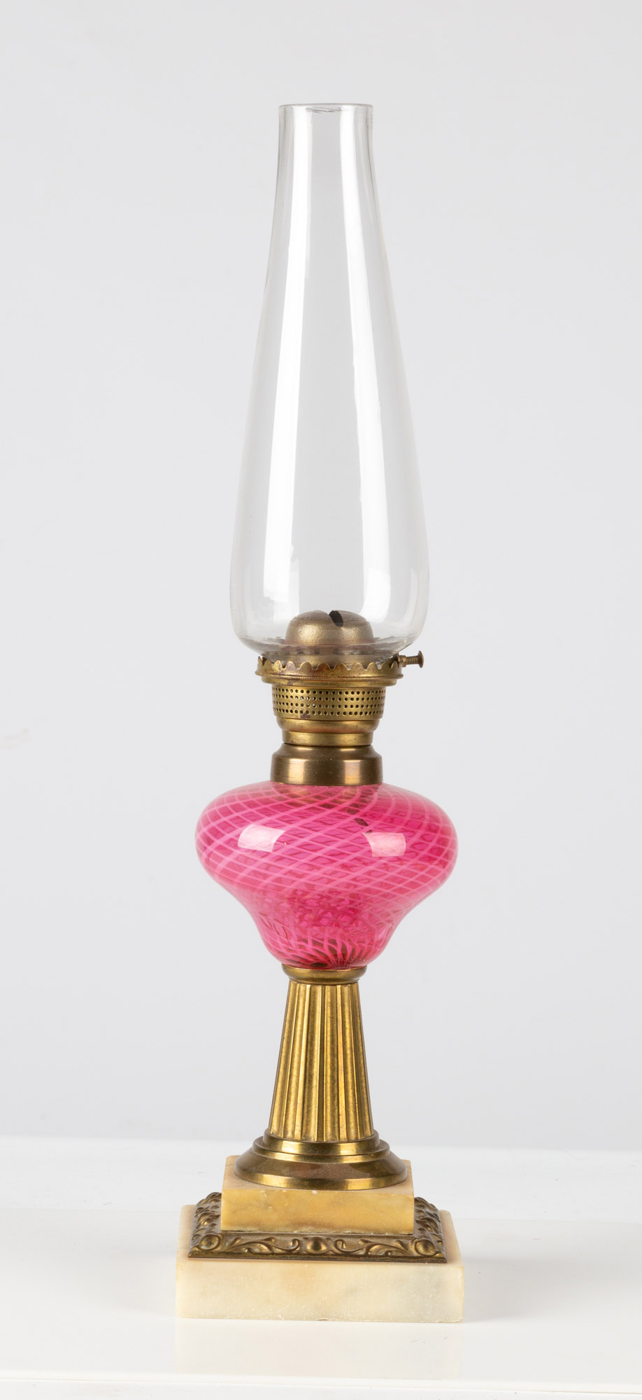 PINK LATTICINIO OIL LAMP circa 1860.