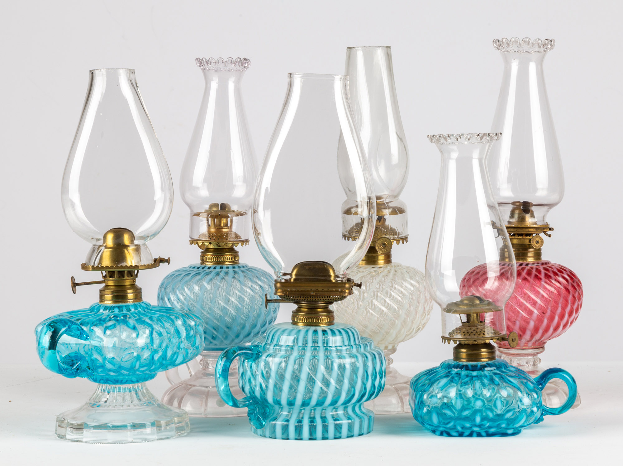 (6) OPALESCENT GLASS FINGER OIL LAMPS