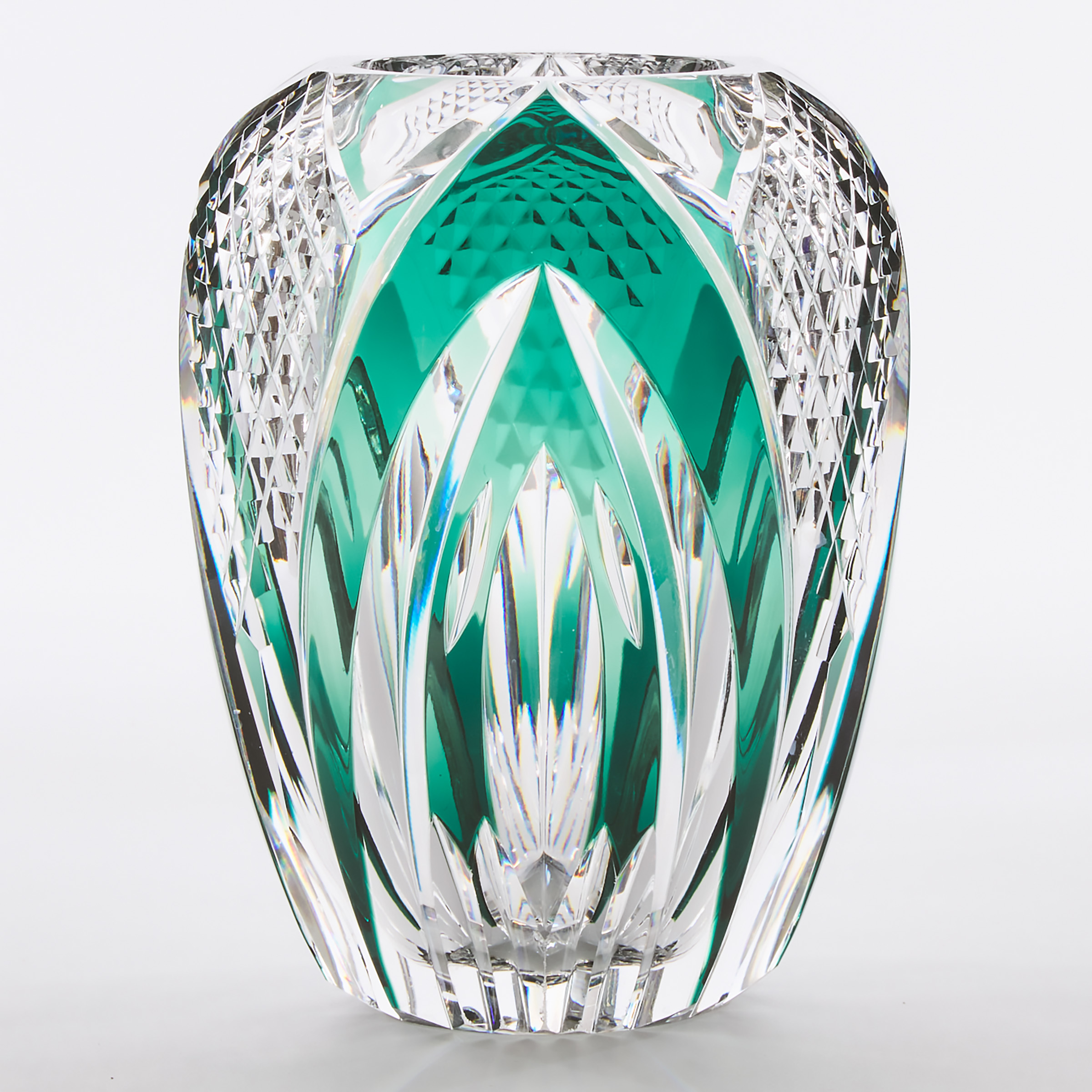 Val St. Lambert Green Overlay Cut Glass