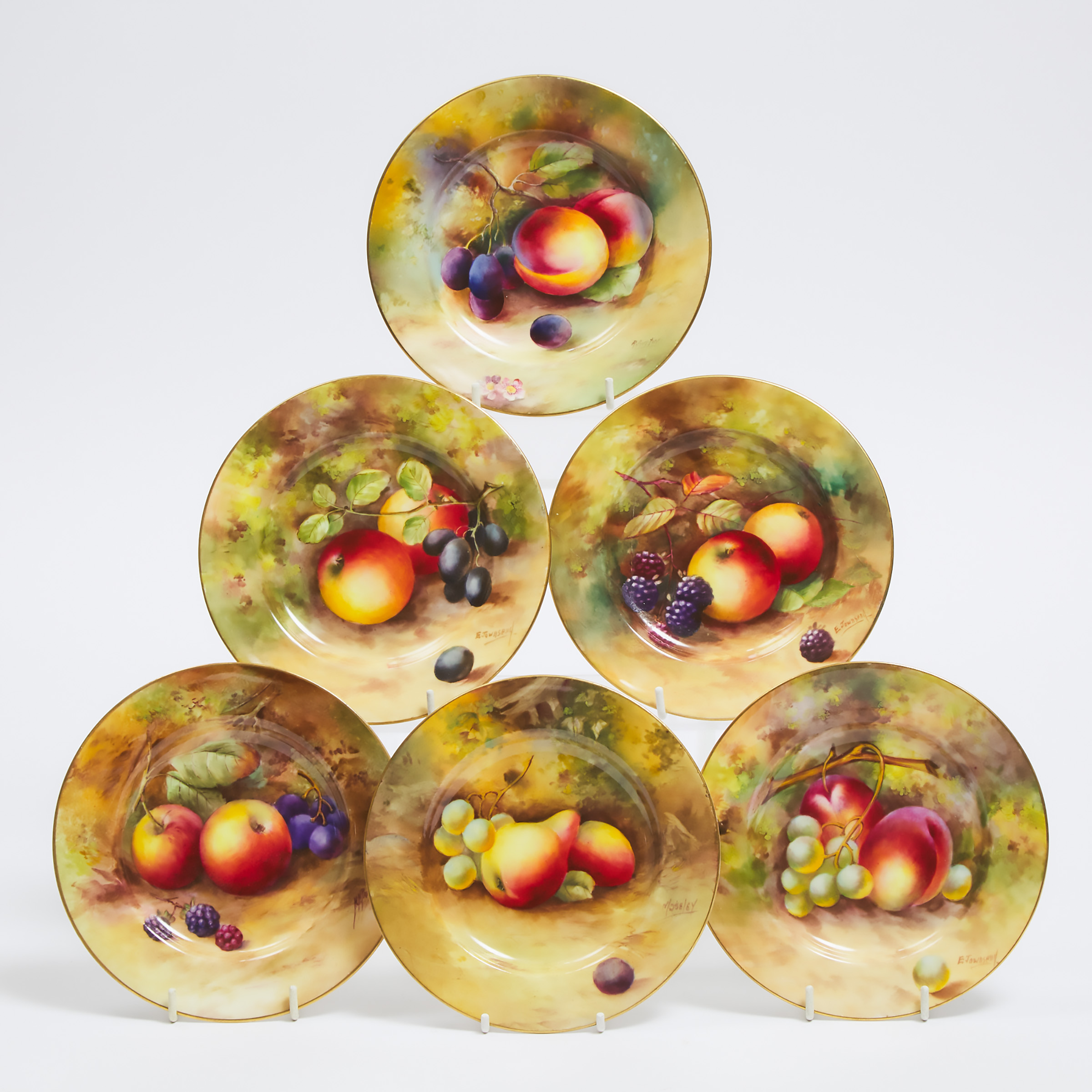Six Royal Worcester Fruit Painted