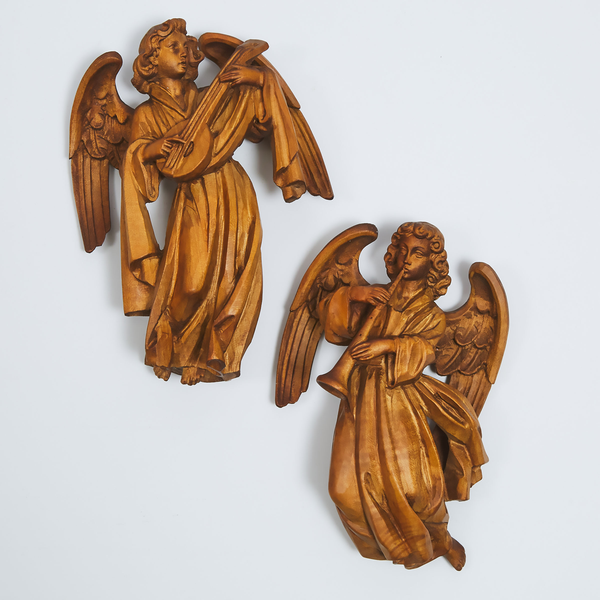 Pair of Carved Walnut Angelic Musicians  28befa