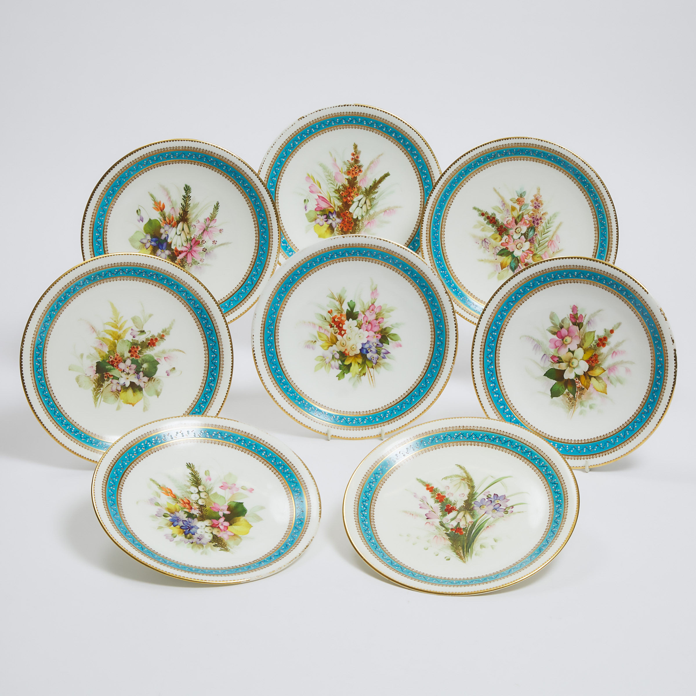Eight Royal Worcester Botanical Plates,