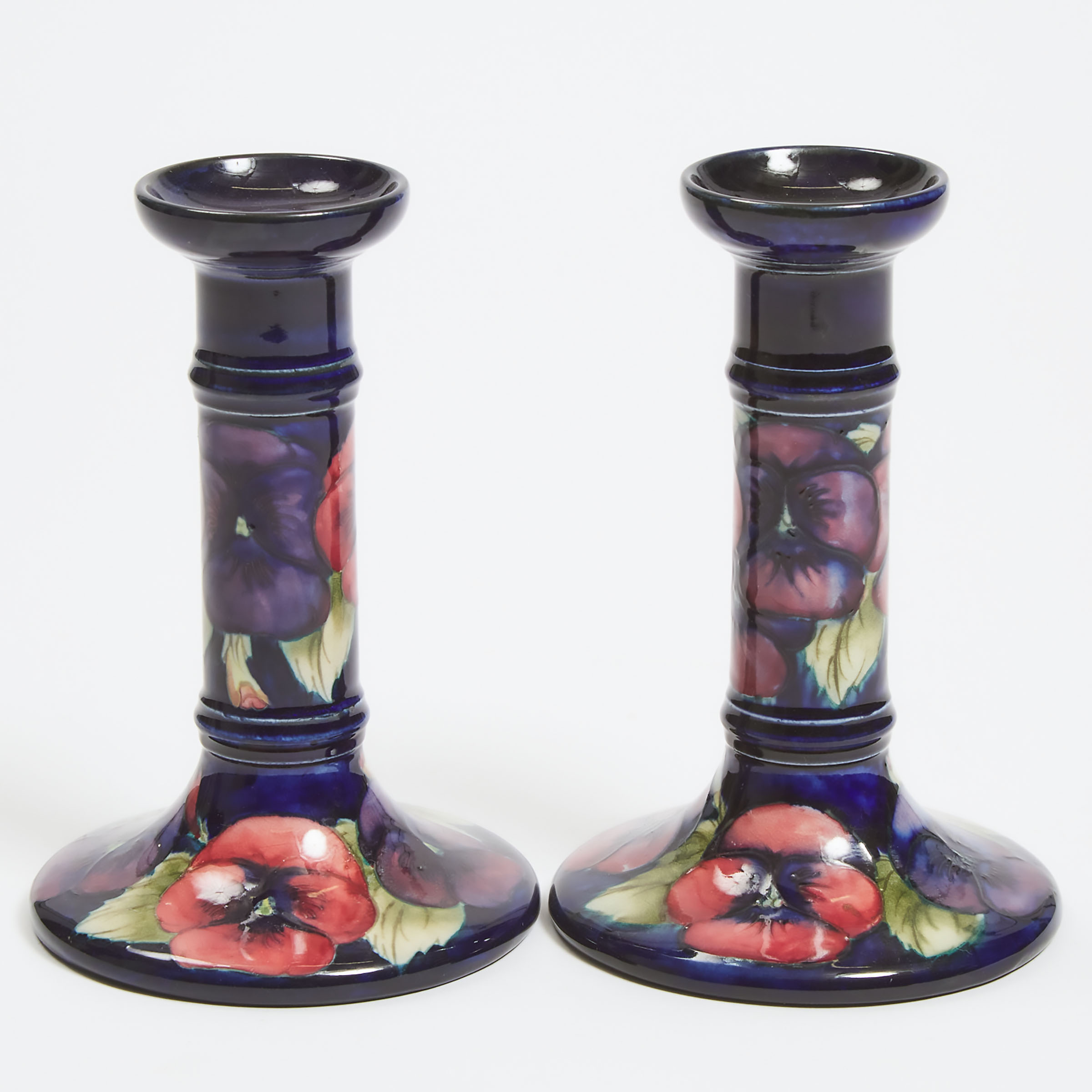 Pair of Moorcroft Pansy Table Candlesticks  28bffb