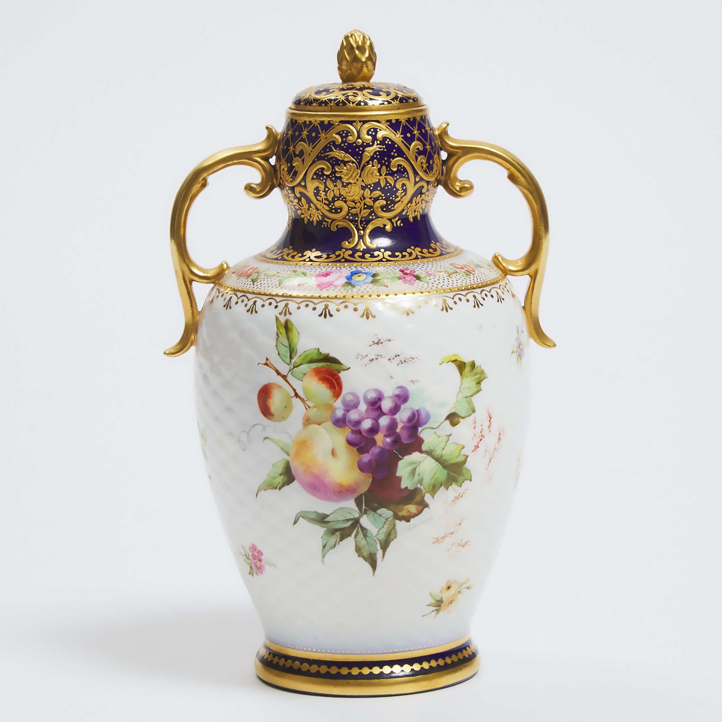 Copeland Fruit and Floral Painted Two-Handled