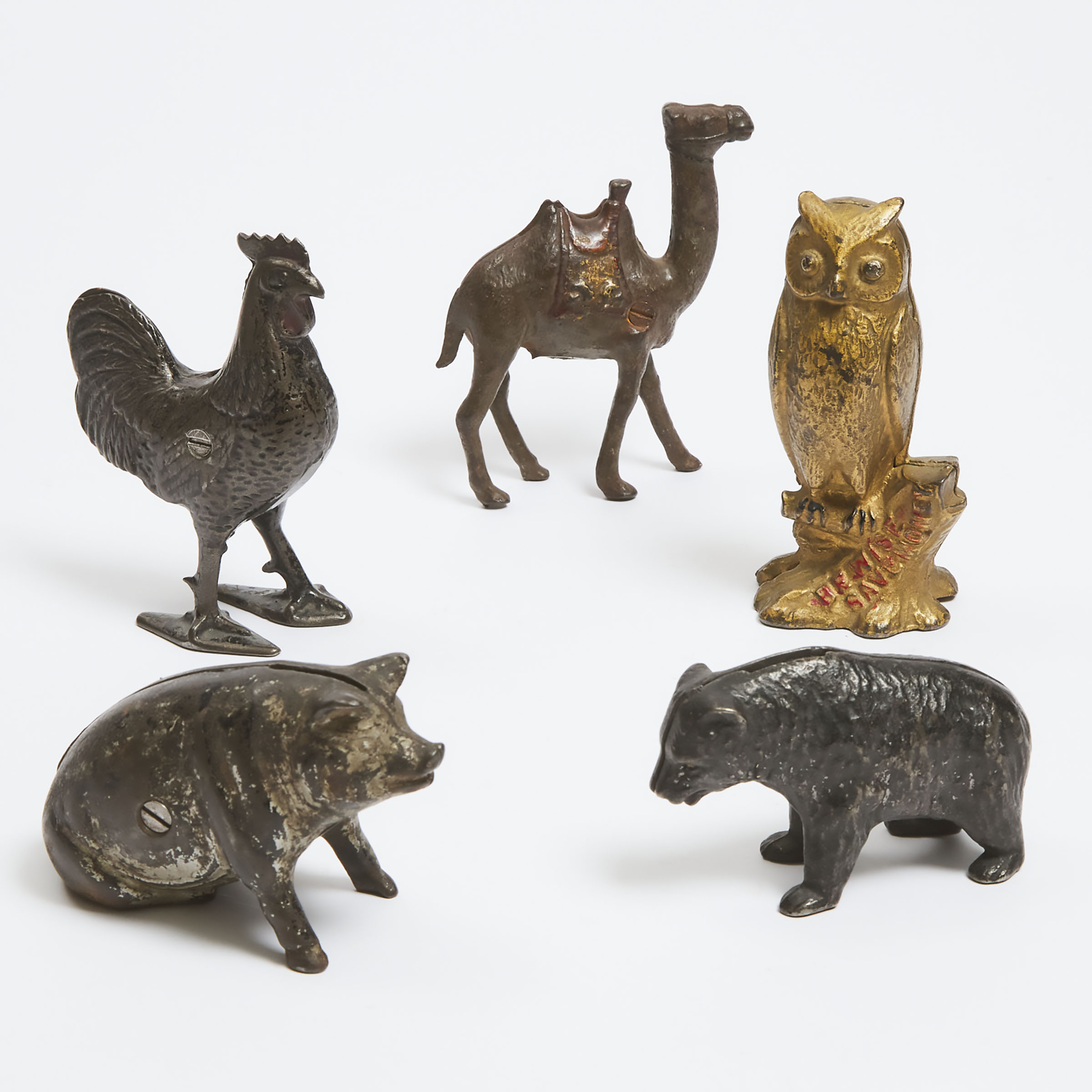 Five Animal Form Painted Cast Iron 28c084