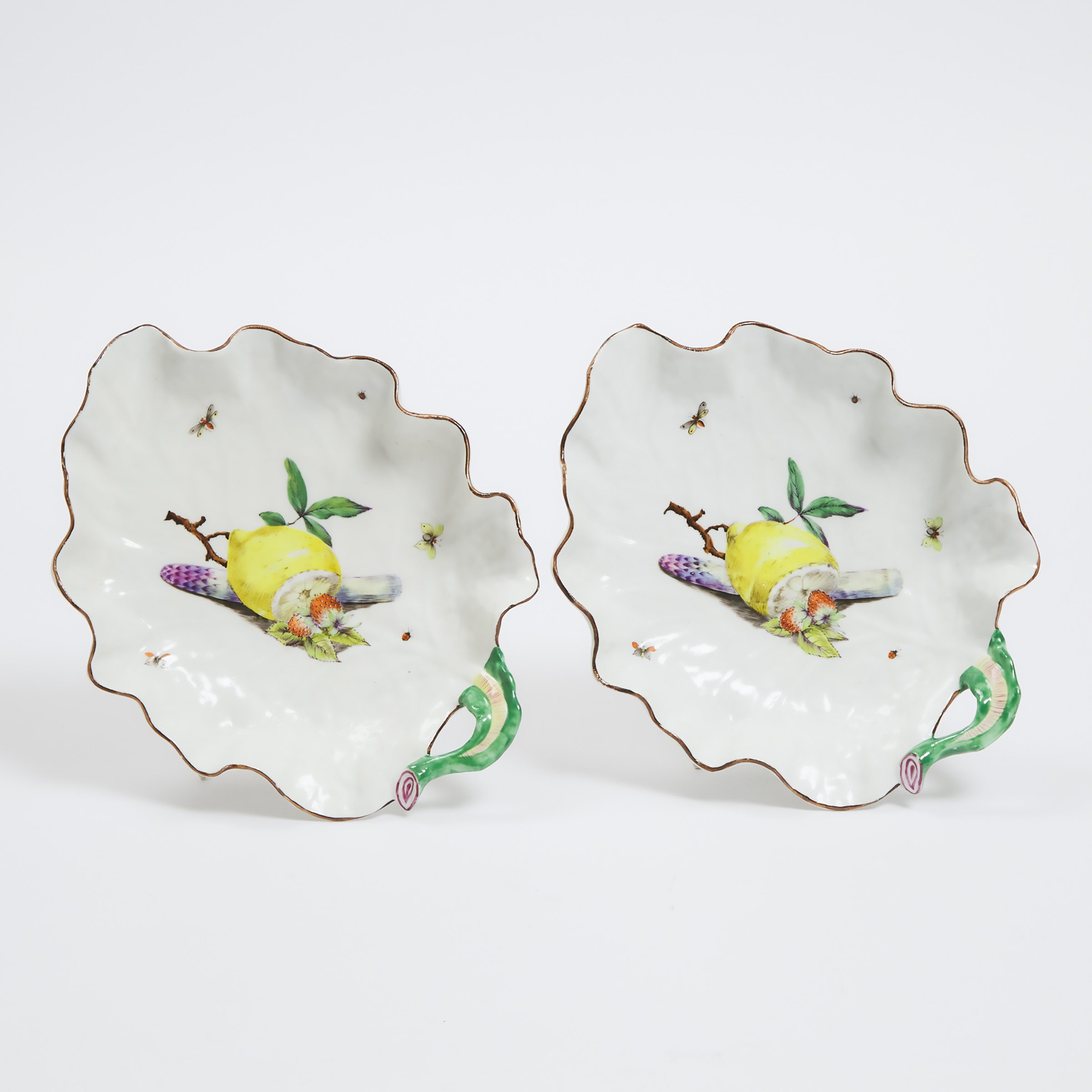 Pair of French Porcelain Leaf Dishes,