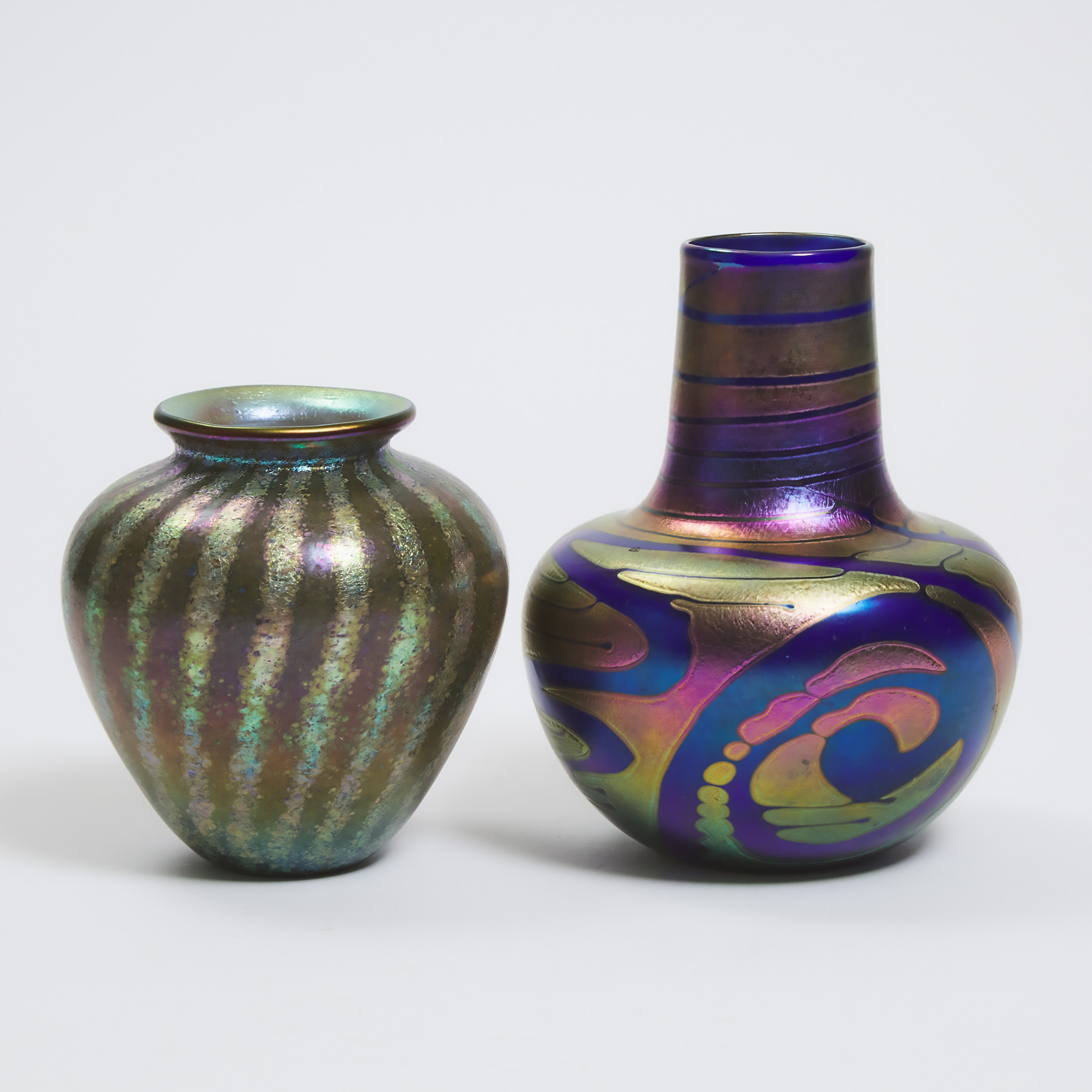 Two Canadian Iridescent Glass Vases,