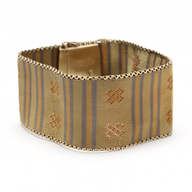 TRI-COLOR GOLD WIDE WOVEN BRACELET