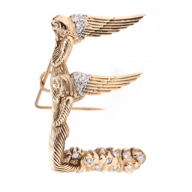 GOLD AND DIAMOND E MONOGRAM BROOCH  28c34f