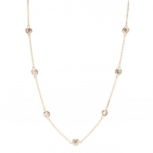 GOLD DIAMOND STATION NECKLACE Delicate 28c35a