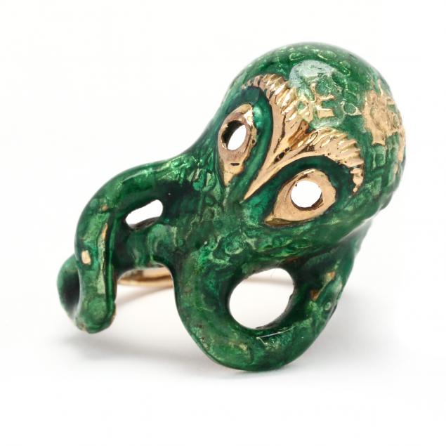GOLD AND ENAMEL OCTOPUS RING Designed