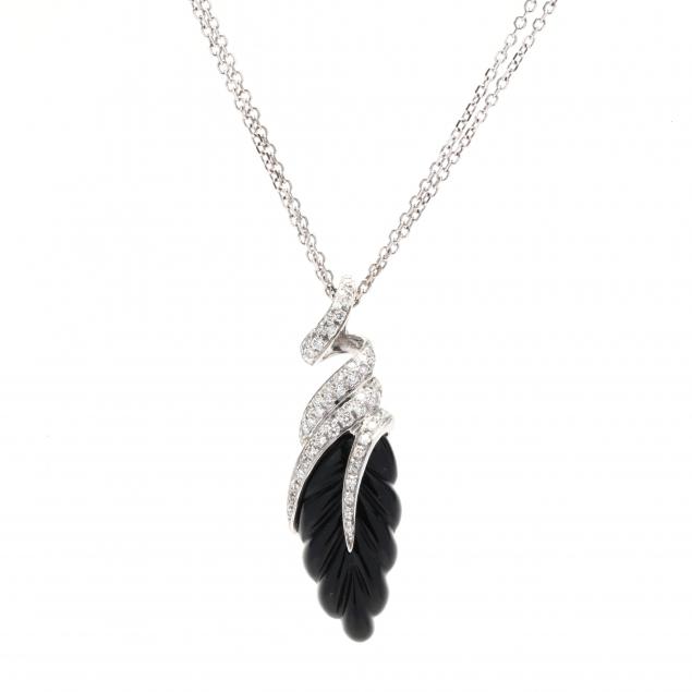 WHITE GOLD, DIAMOND, AND ONYX NECKLACE