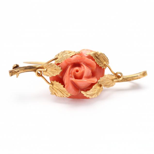 GOLD AND CORAL ROSE MOTIF BROOCH 28c3b3