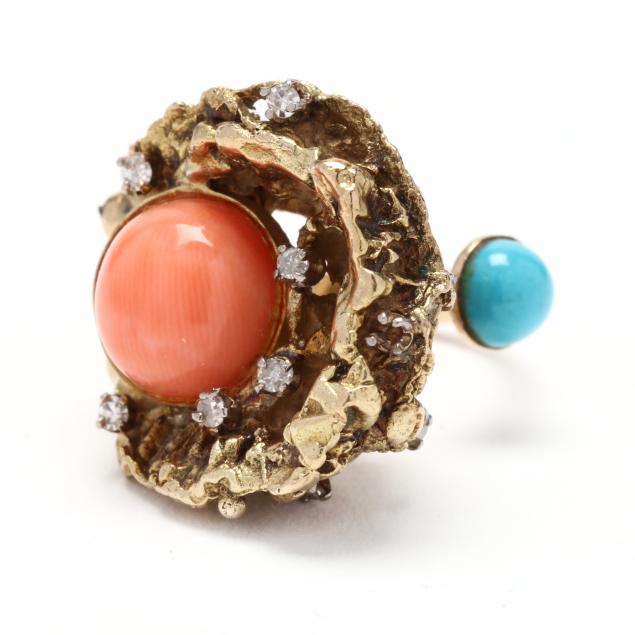 GOLD CORAL TURQUOISE AND DIAMOND 28c3b5