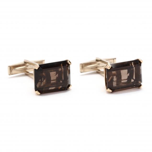 GOLD AND SMOKY QUARTZ CUFFLINKS 28c3ca