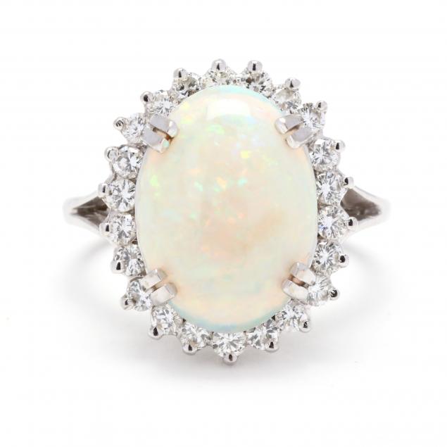 VINTAGE WHITE GOLD OPAL AND DIAMOND 28c3df