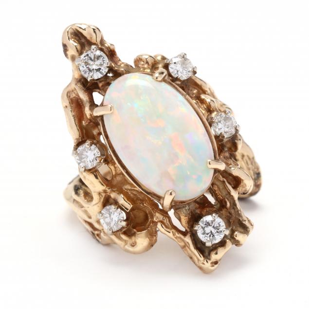 GOLD, OPAL, AND DIAMOND RING Centered