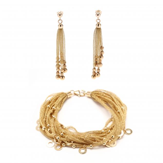 GOLD MESH BRACELET AND EARRINGS