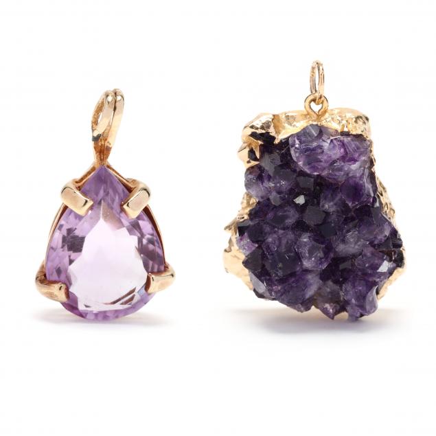 TWO AMETHYST PENDANTS To include: