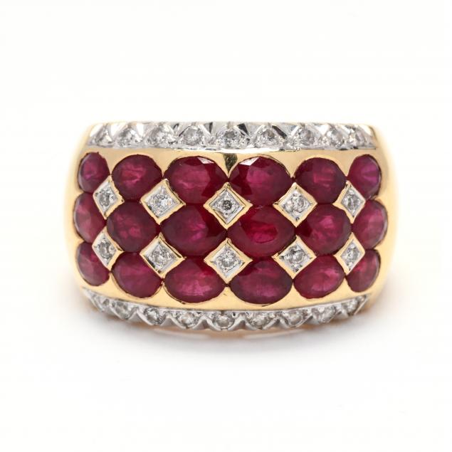 18KT GOLD, RUBY, AND DIAMOND RING,