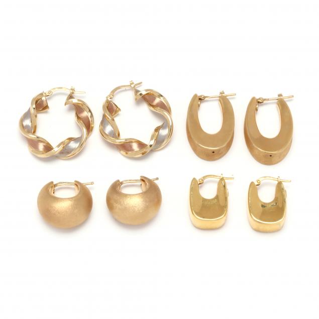 FOUR PAIRS OF GOLD HOOP EARRINGS 28c461