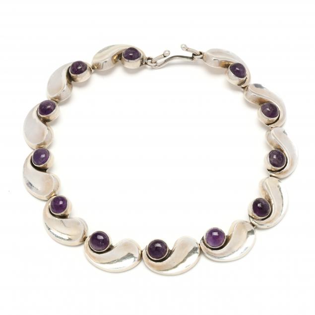 SILVER AND AMETHYST COLLAR NECKLACE,