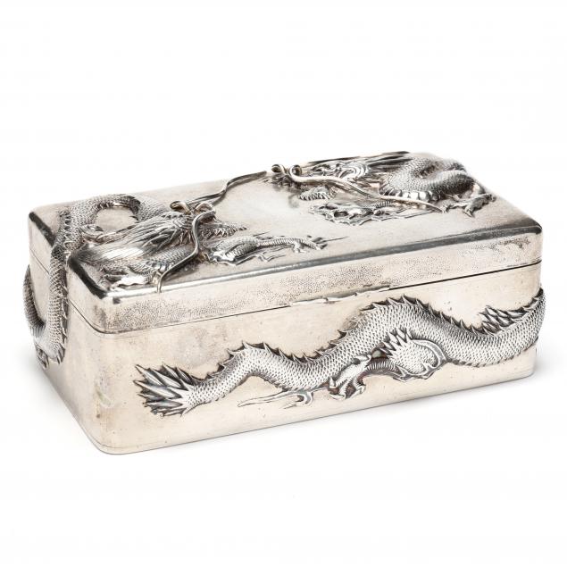 A CHINESE EXPORT SILVER BOX WITH