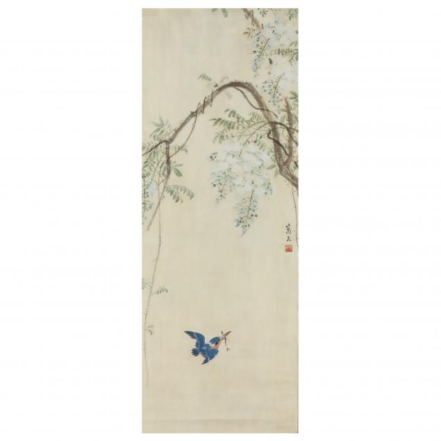 AN ASIAN PAINTING OF BIRD AND FLOWERS