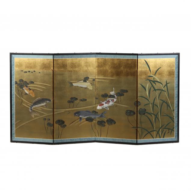 A JAPANESE FOUR PANEL SCREEN WITH