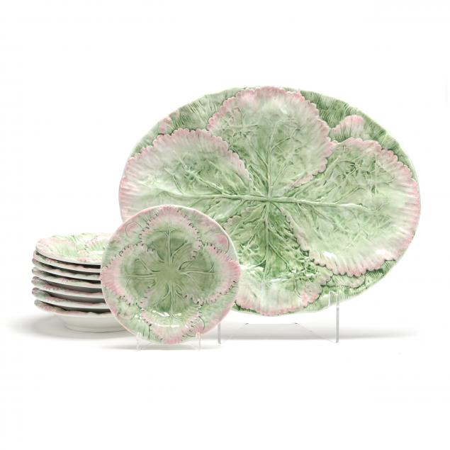 MAJOLICA CABBAGE LEAF PLATTER AND 28cbb3