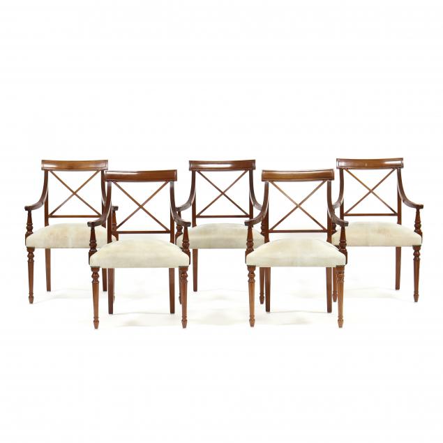 FIVE SHERATON STYLE MAHOGANY ARMCHAIRS