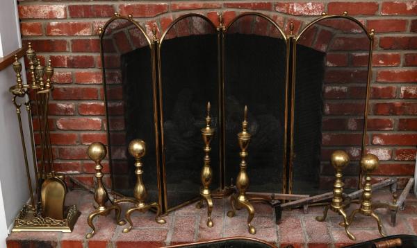 BRASS ANDIRONS 3PR FIREPLACE 28e4c3