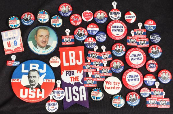 50 POLITICAL PINS FOR THE 1964