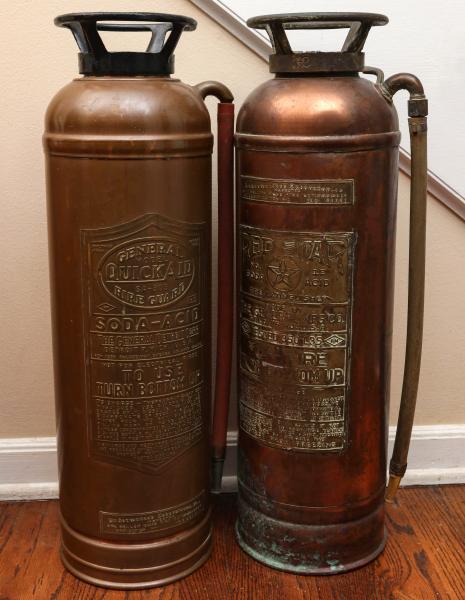 TWO ANTIQUE COPPER FIRE EXTINGUISHERS
