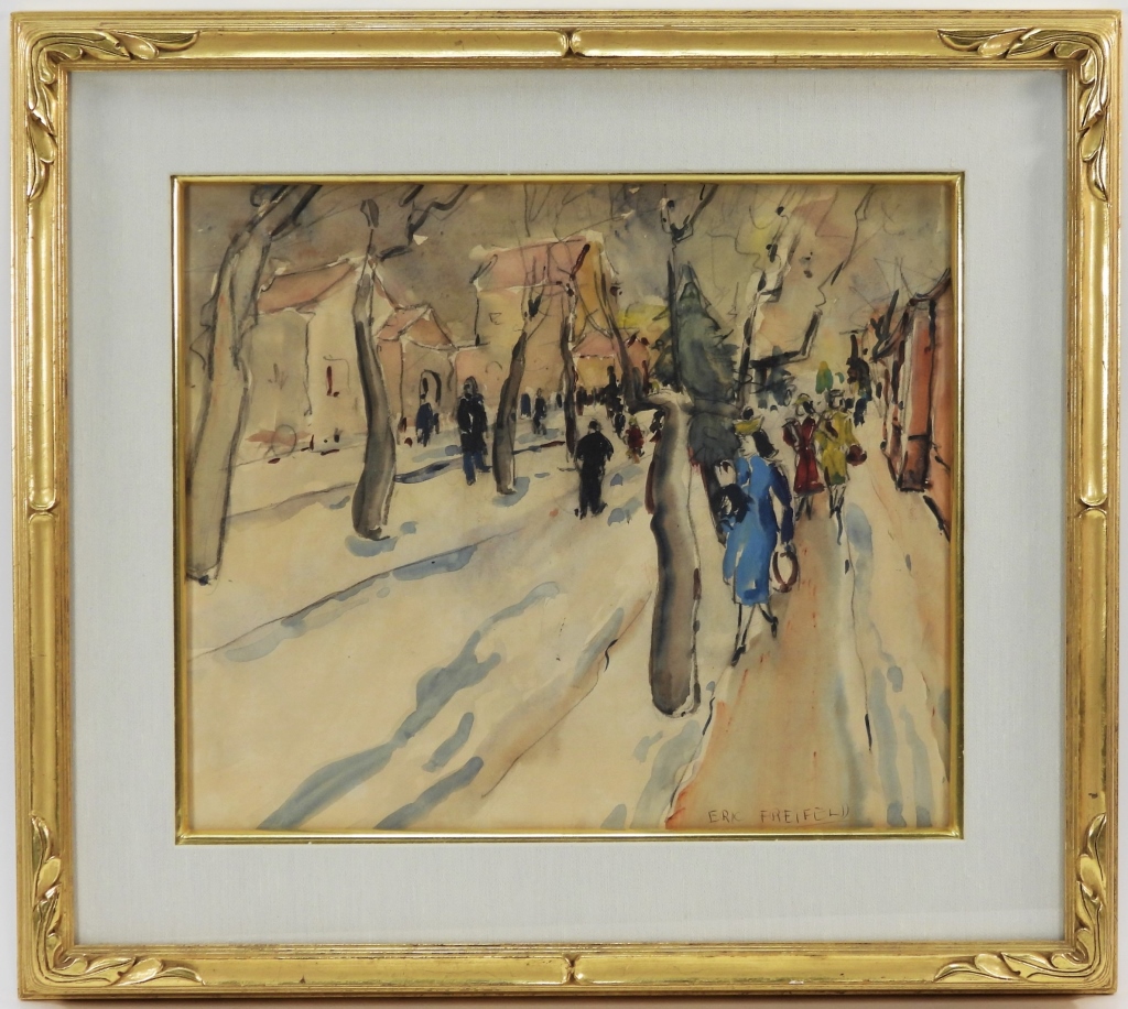 ERIC FREIFELD STREET SCENE WC PAINTING 29957b