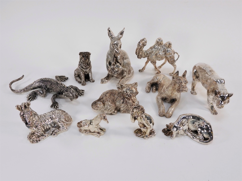 11PC STERLING CLAD ANIMAL SCULPTURES
