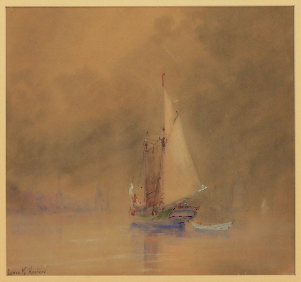 LOUIS K HARLOW SERENE SHIP SEASCAPE 29968c