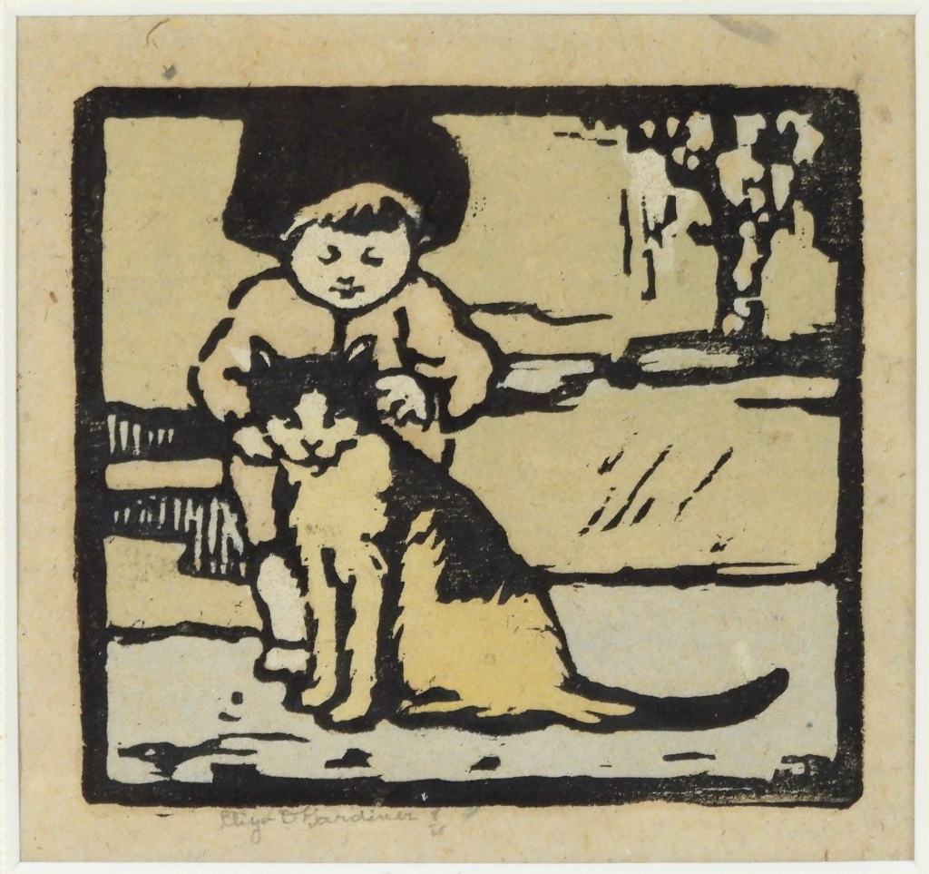 ELIZA DRAPER GARDINER CHILD & CAT WOODBLOCK