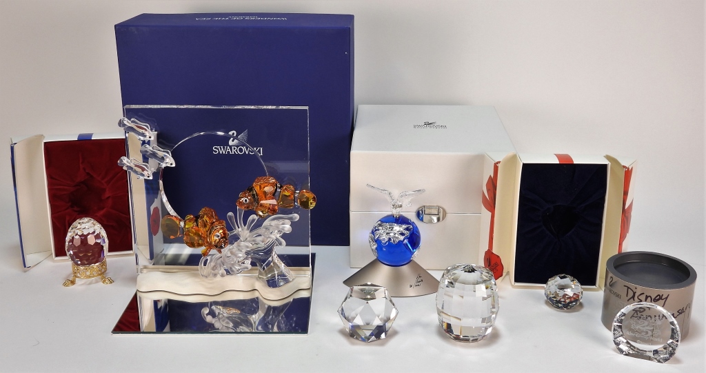 7PC SWAROVSKI PAPERWEIGHTS & DESK