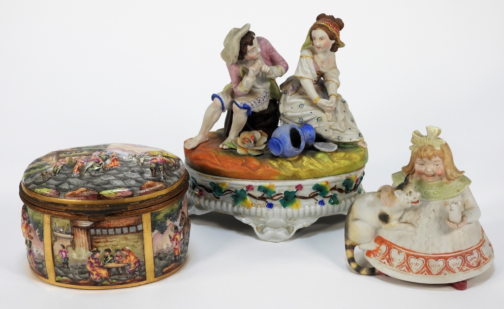 3PC CAPODIMONTE & OTHER PORCELAIN